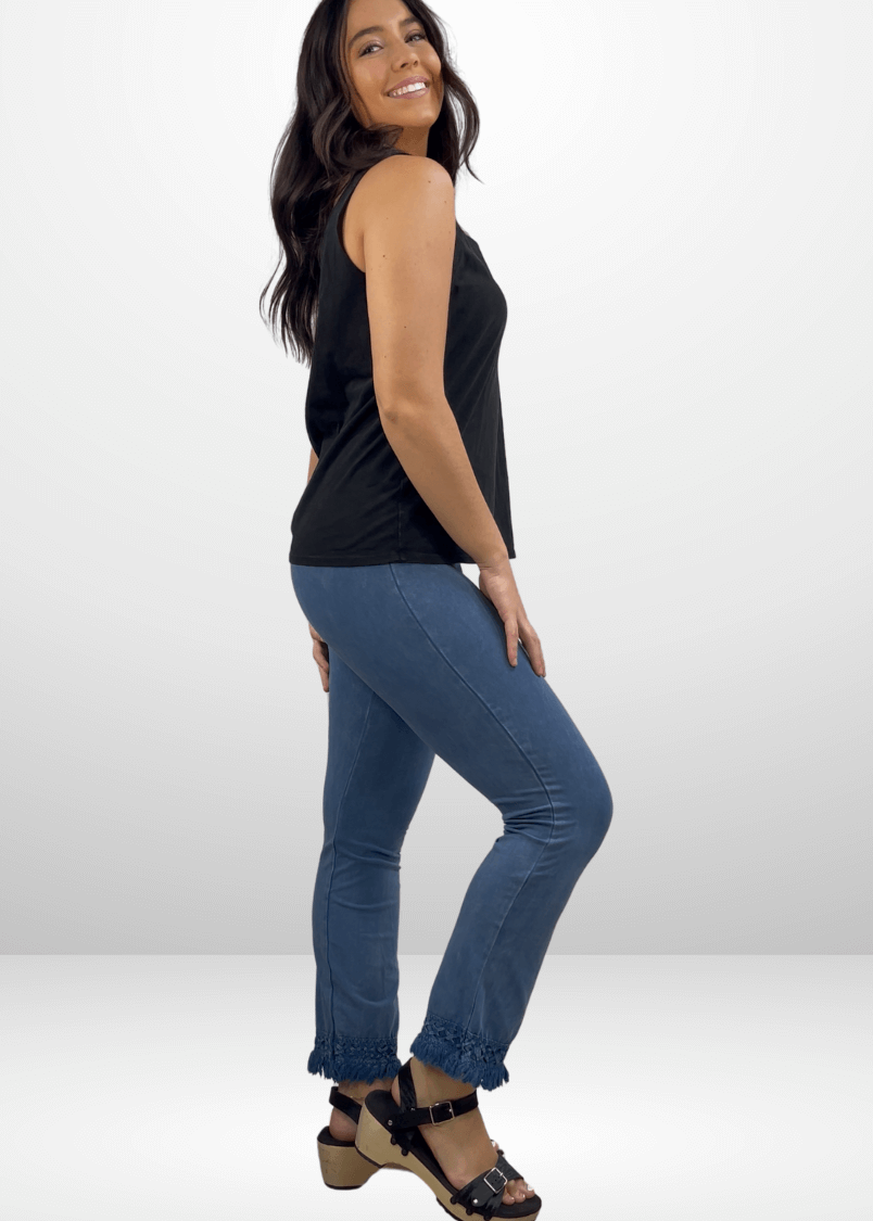 Mineral Washed Crochet Fringe Hem Pants