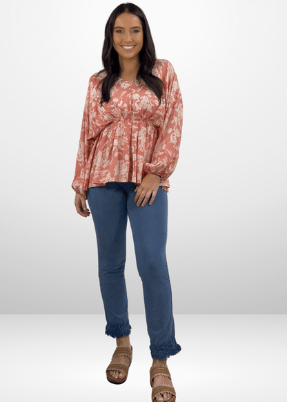 Mineral Washed Crochet Fringe Hem Pants