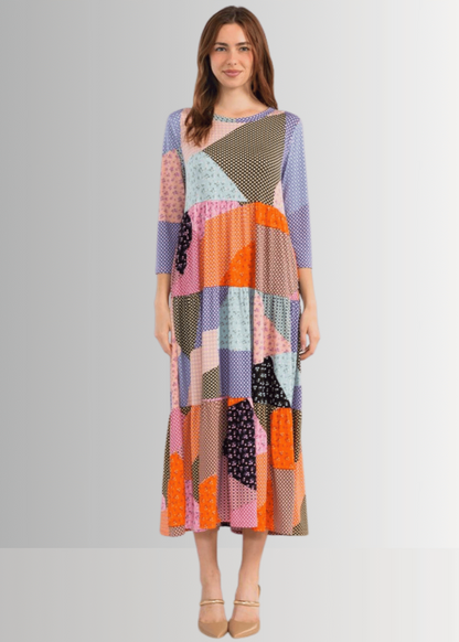 Patch Print Maxi Dress