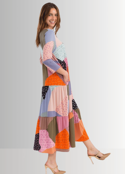 Patch Print Maxi Dress