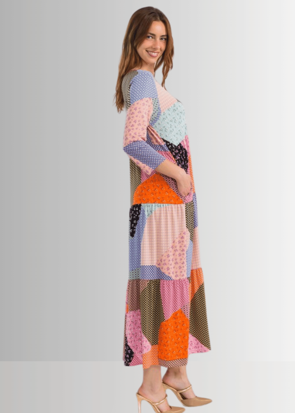 Patch Print Maxi Dress