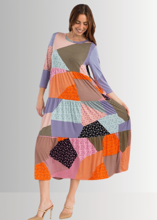 Patch Print Maxi Dress