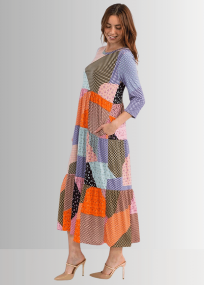 Patch Print Maxi Dress