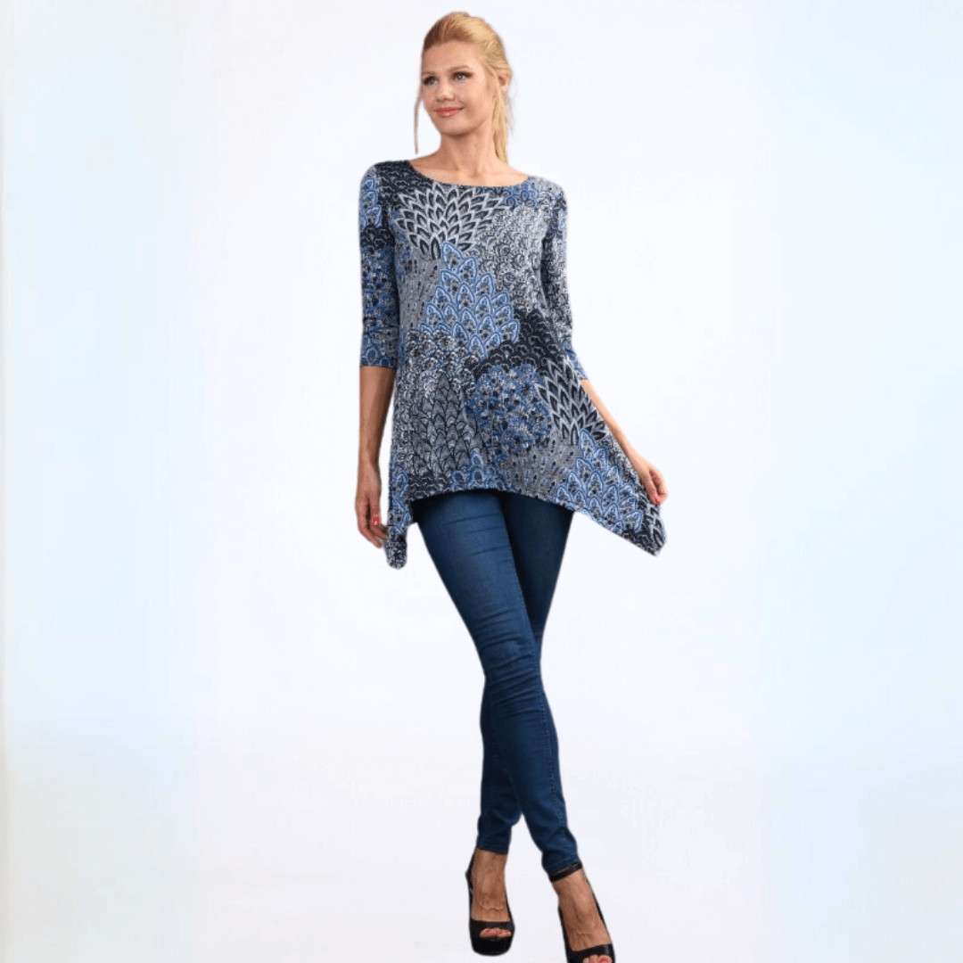 Asymmetrical Peacock Tunic Top Made in USA