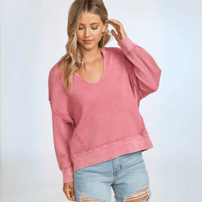 Slouchy Pink Cotton Waffle Top Made in USA