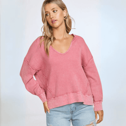 Slouchy Pink Cotton Waffle Top Made in USA