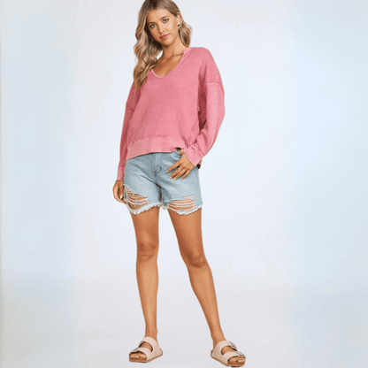 Slouchy Pink Cotton Waffle Top Made in USA