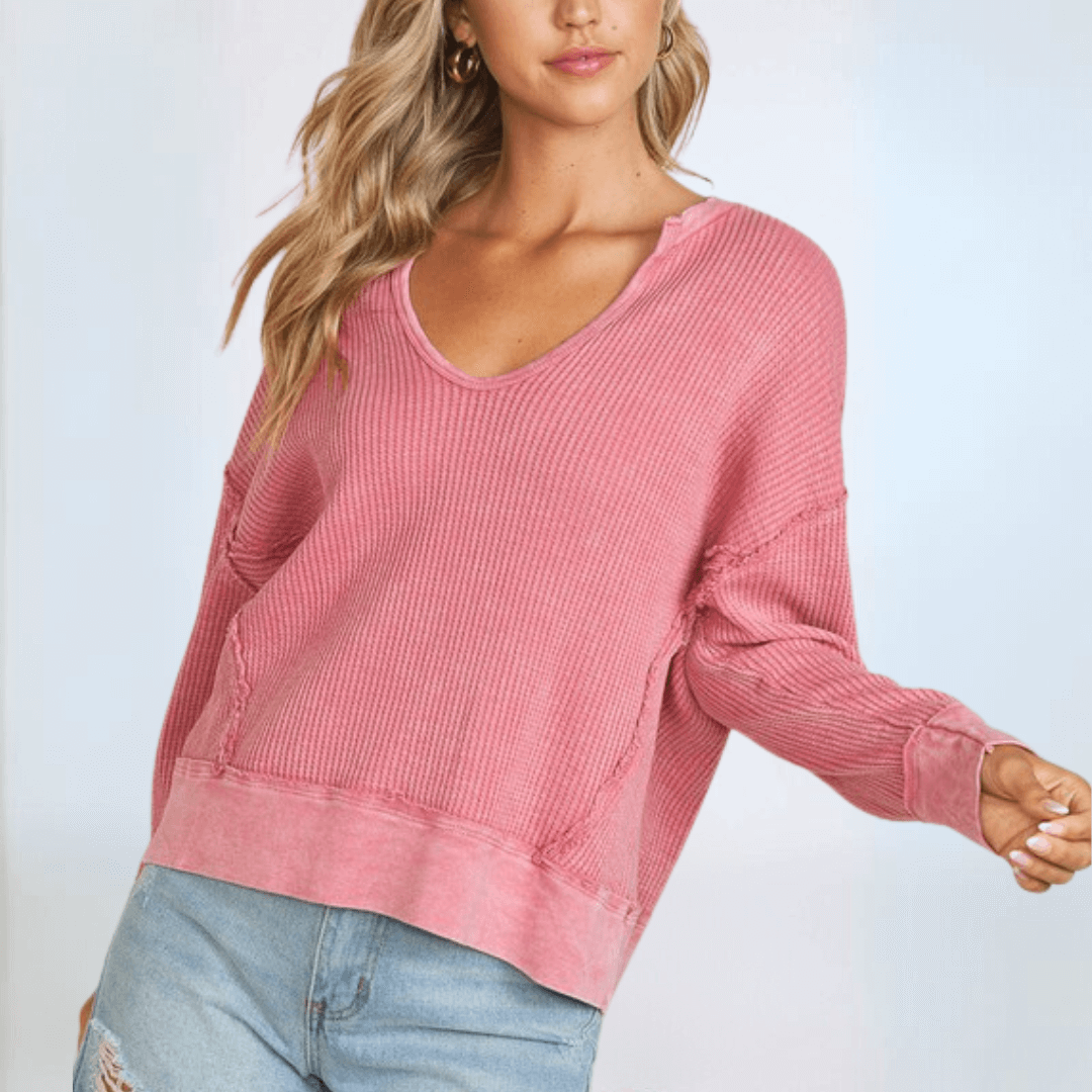 Slouchy Pink Cotton Waffle Top Made in USA