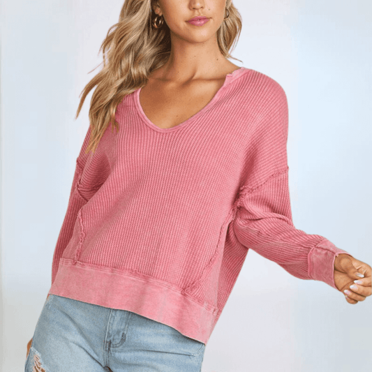 Slouchy Pink Cotton Waffle Top Made in USA