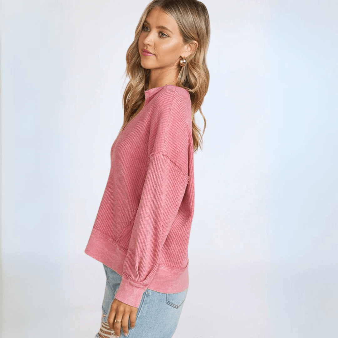 Slouchy Pink Cotton Waffle Top Made in USA