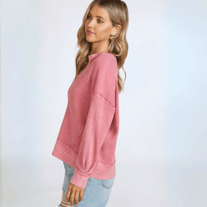 Slouchy Pink Cotton Waffle Top Made in USA