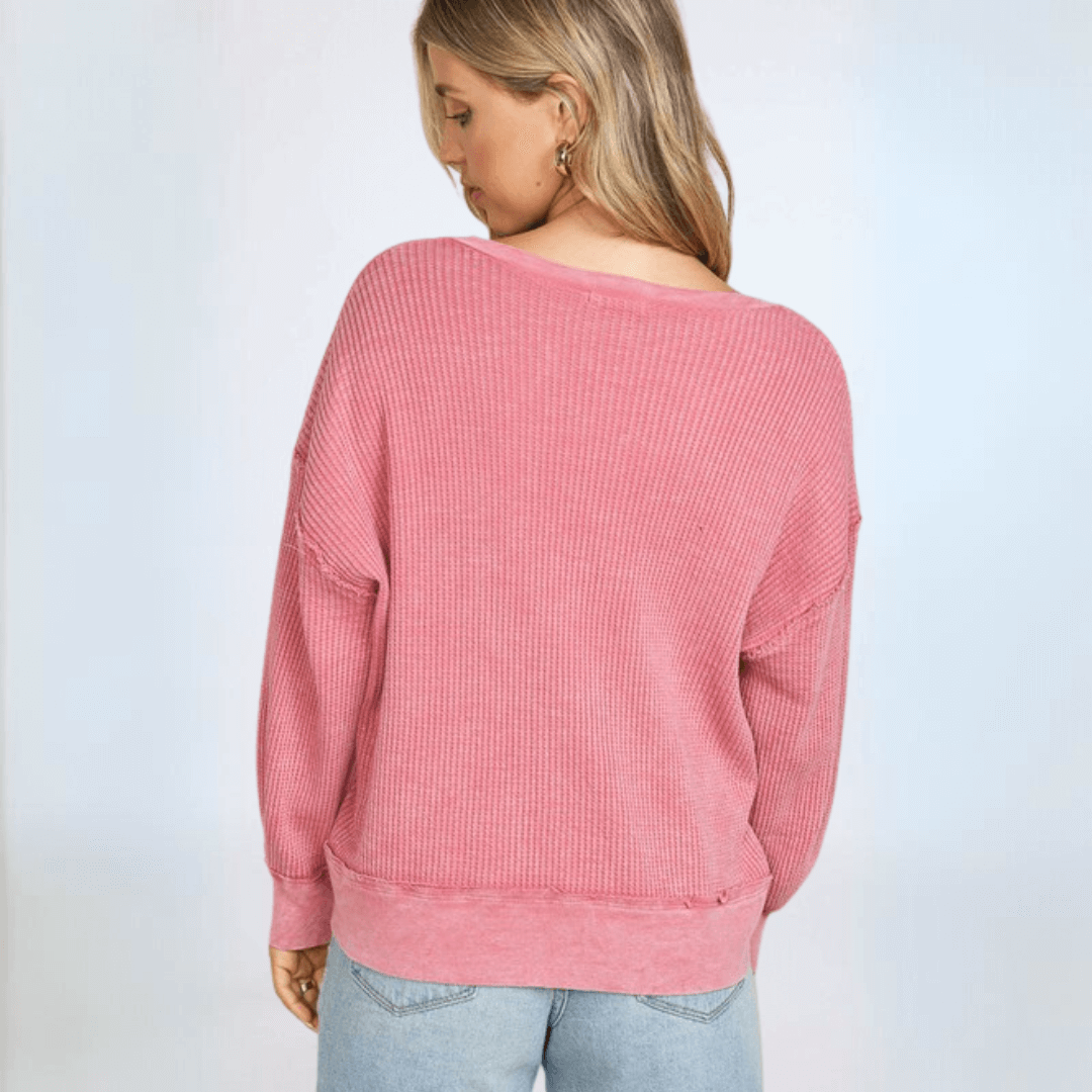 Slouchy Pink Cotton Waffle Top Made in USA