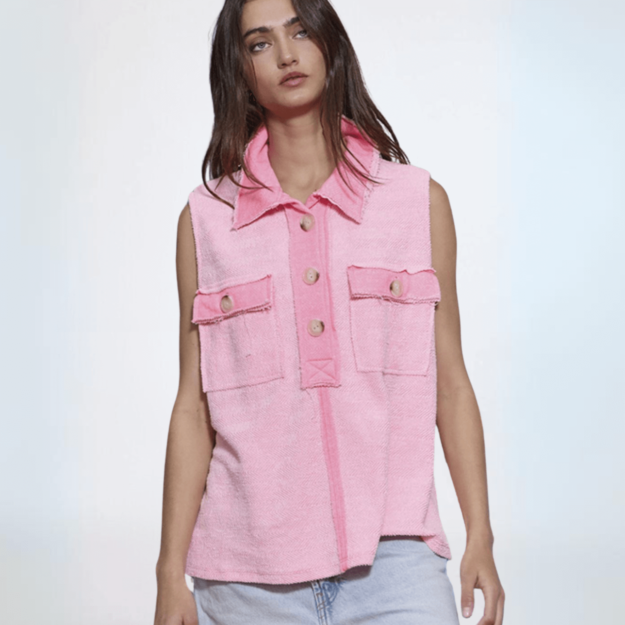 Bucket List Contrast Pocket Sleeveless Henley Made in USA