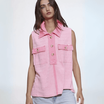 Bucket List Contrast Pocket Sleeveless Henley Made in USA