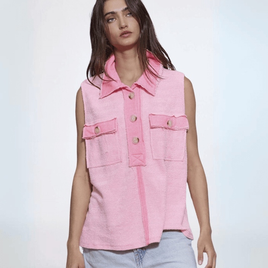 Bucket List Contrast Pocket Sleeveless Henley Made in USA