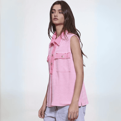 Bucket List Contrast Pocket Sleeveless Henley Made in USA