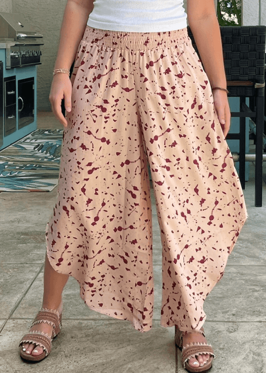Easy Breezy Smocked Diagonal Cut Gaucho Pants in Pink
