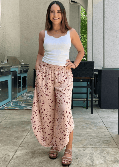 Easy Breezy Smocked Diagonal Cut Gaucho Pants in Lime