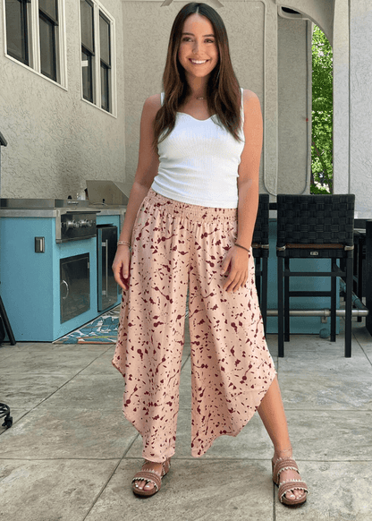 Easy Breezy Smocked Diagonal Cut Gaucho Pants in Lime