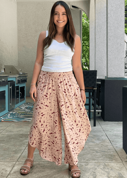 Easy Breezy Smocked Diagonal Cut Gaucho Pants in Pink