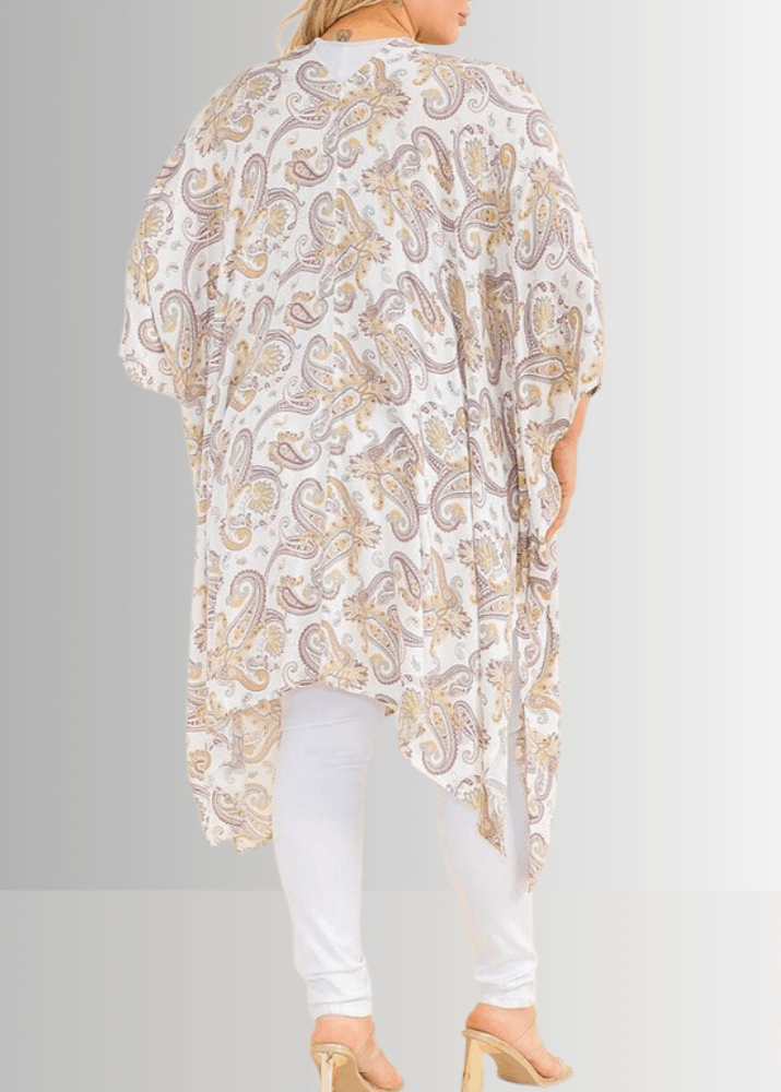 Paisley Plus Size Open Front Semi-Sheer Kimono Cardigan