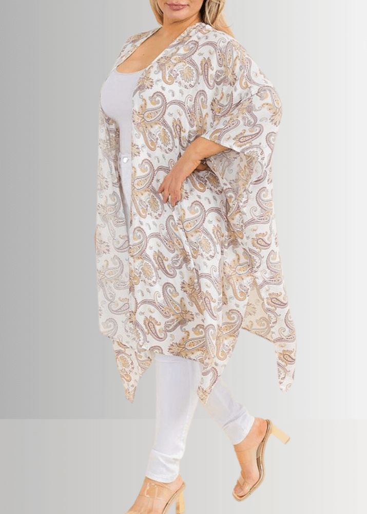 Paisley Plus Size Open Front Semi-Sheer Kimono Cardigan