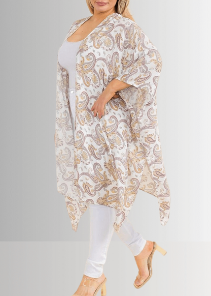 Paisley Plus Size Open Front Semi-Sheer Kimono Cardigan