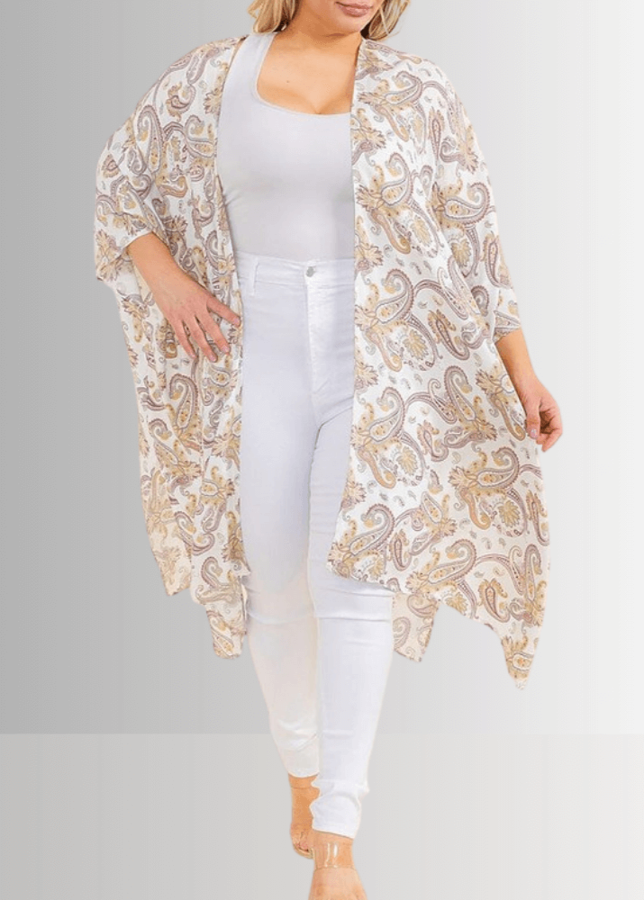 Paisley Plus Size Open Front Semi-Sheer Kimono Cardigan