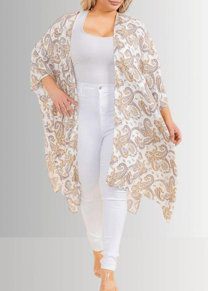 Paisley Plus Size Open Front Semi-Sheer Kimono Cardigan