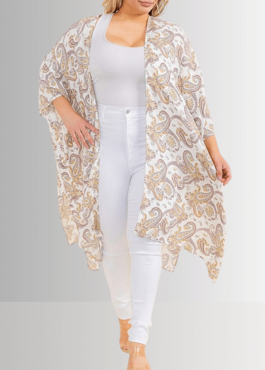 Paisley Plus Size Open Front Semi-Sheer Kimono Cardigan