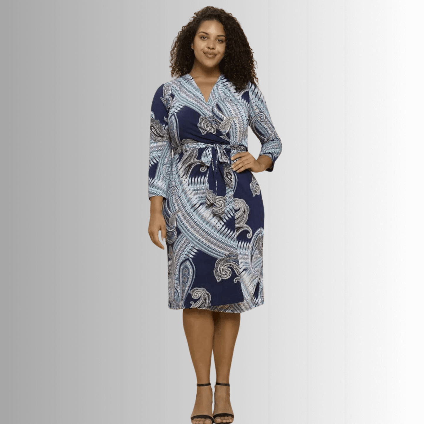 Effortless Beauty Navy Printed Wrap Dress Plus Size