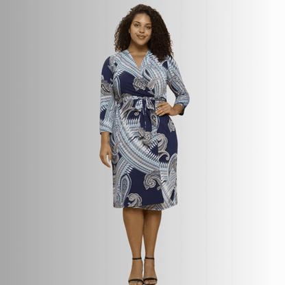 Effortless Beauty Navy Printed Wrap Dress Plus Size