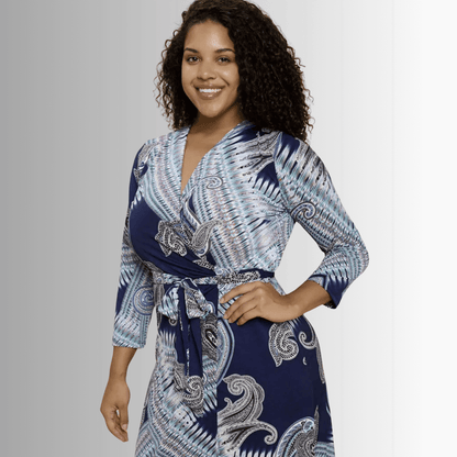 Effortless Beauty Navy Printed Wrap Dress Plus Size