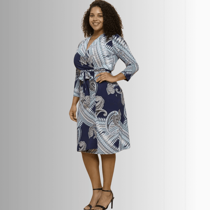 Effortless Beauty Navy Printed Wrap Dress Plus Size