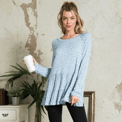 Lightweight Dot Print Baby Doll Top Made in USA