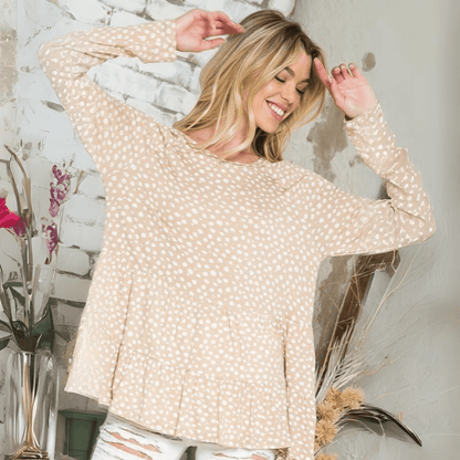 Lightweight Dot Print Baby Doll Top Made in USA