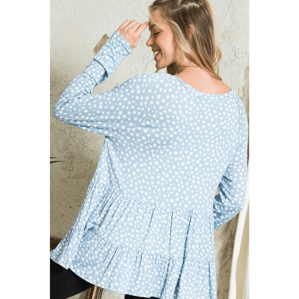 Lightweight Dot Print Baby Doll Top Made in USA