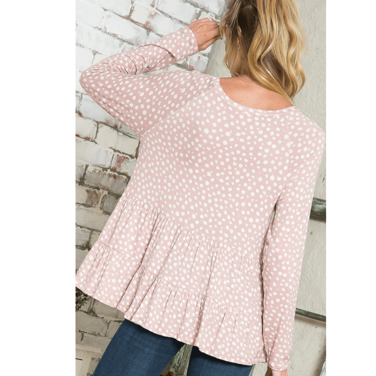 Lightweight Dot Print Baby Doll Top Made in USA