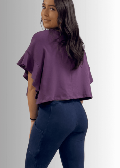 Ruffled Dolman USA Flag Graphic Cropped Top