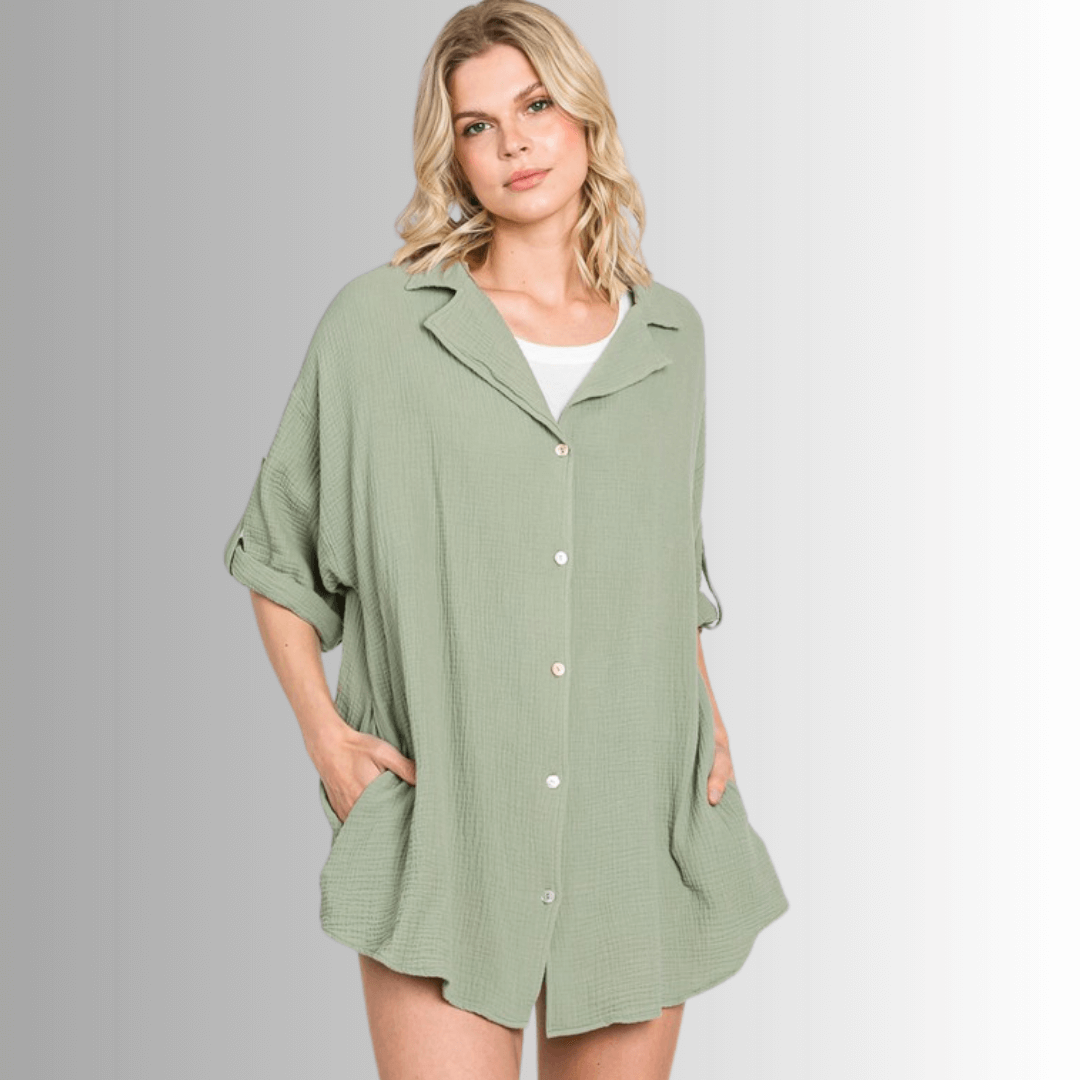 Rachel Slouchy Cotton Gauze Button Down Top