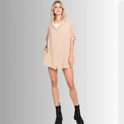 Rachel Slouchy Cotton Gauze Button Down Top