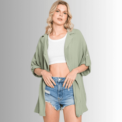 Rachel Slouchy Cotton Gauze Button Down Top