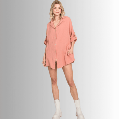 Rachel Slouchy Cotton Gauze Button Down Top