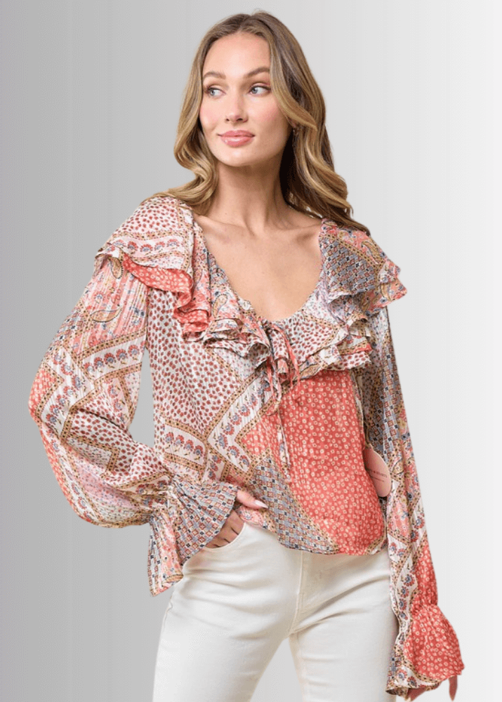 Raquel Boho Ruffled Print Top