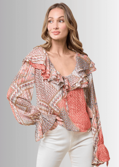 Raquel Boho Ruffled Print Top