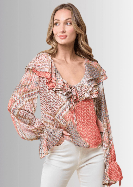 Raquel Boho Ruffled Print Top