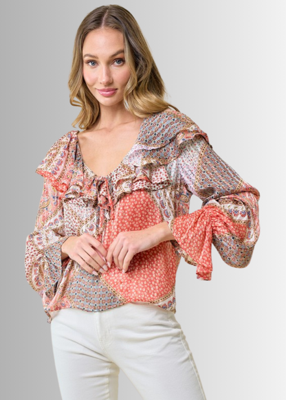 Raquel Boho Ruffled Print Top