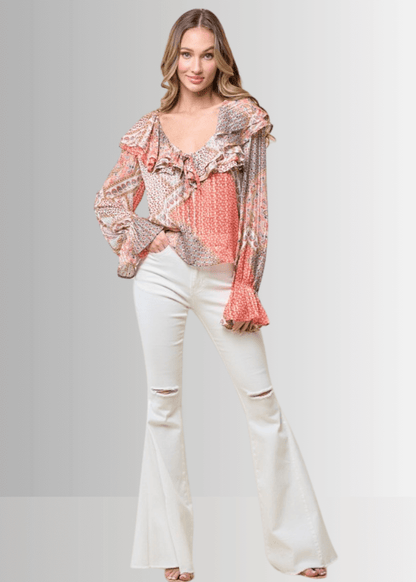 Raquel Boho Ruffled Print Top