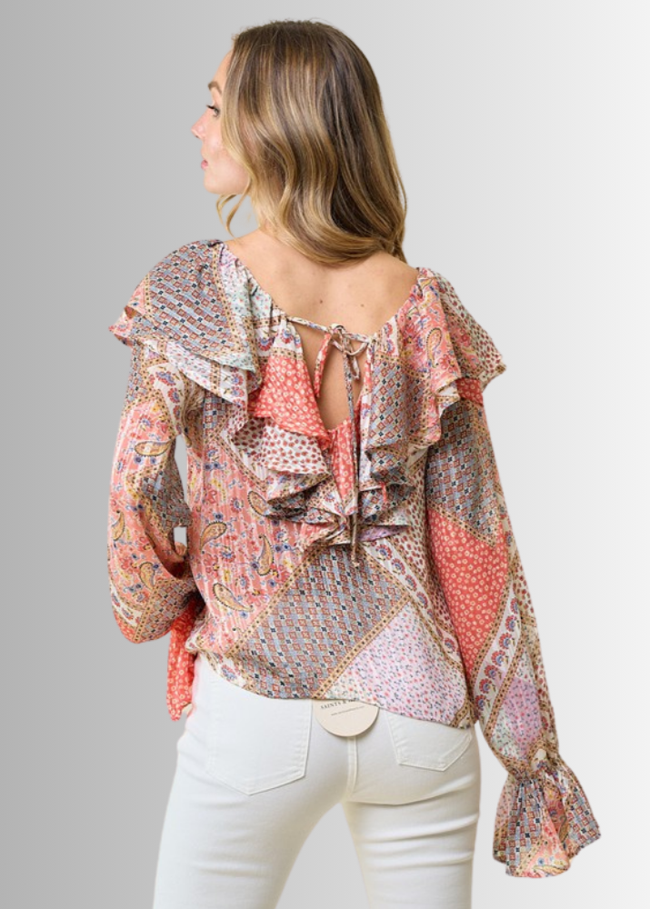 Raquel Boho Ruffled Print Top