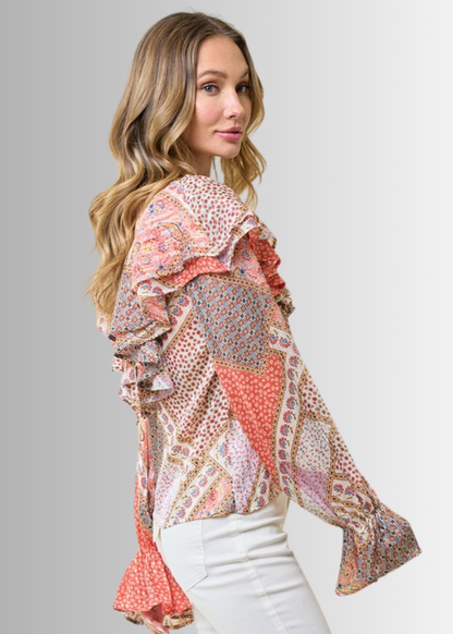 Raquel Boho Ruffled Print Top